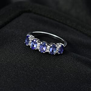 D'Joy AAA Tanzanite, White Zircon Band Ring in Rhodium Over Sterling Silver 1.40 ctw (Size 5.0)