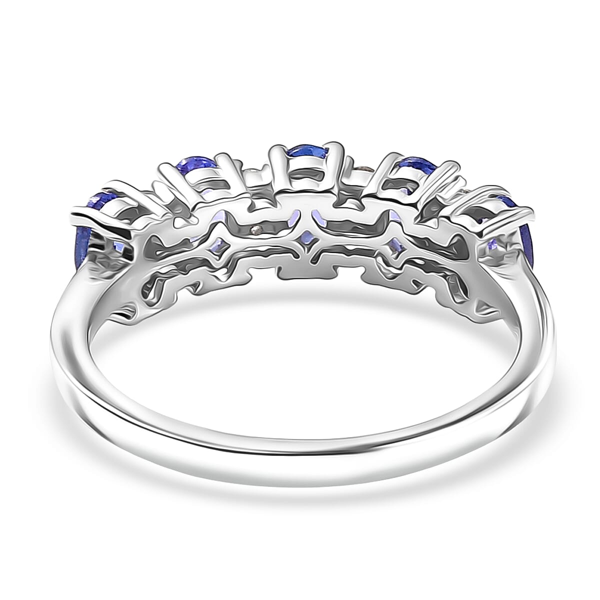 D'Joy AAA Tanzanite, White Zircon Band Ring in Rhodium Over Sterling Silver 1.40 ctw (Size 5.0) image number 4