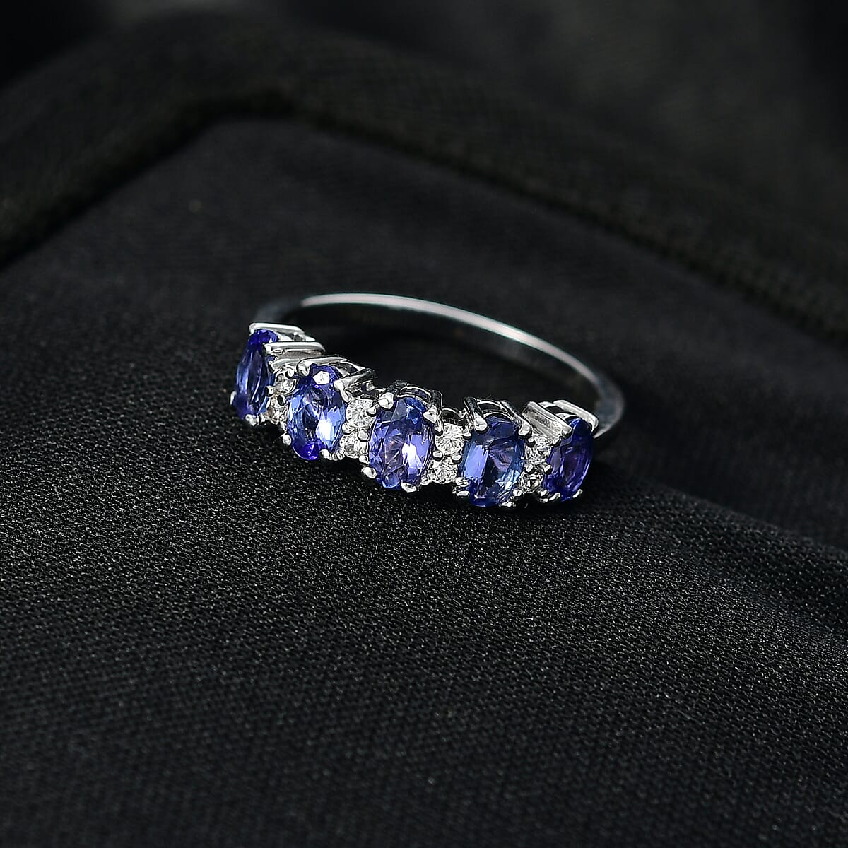 D'Joy AAA Tanzanite, White Zircon Band Ring in Rhodium Over Sterling Silver 1.40 ctw (Size 6.0) image number 1