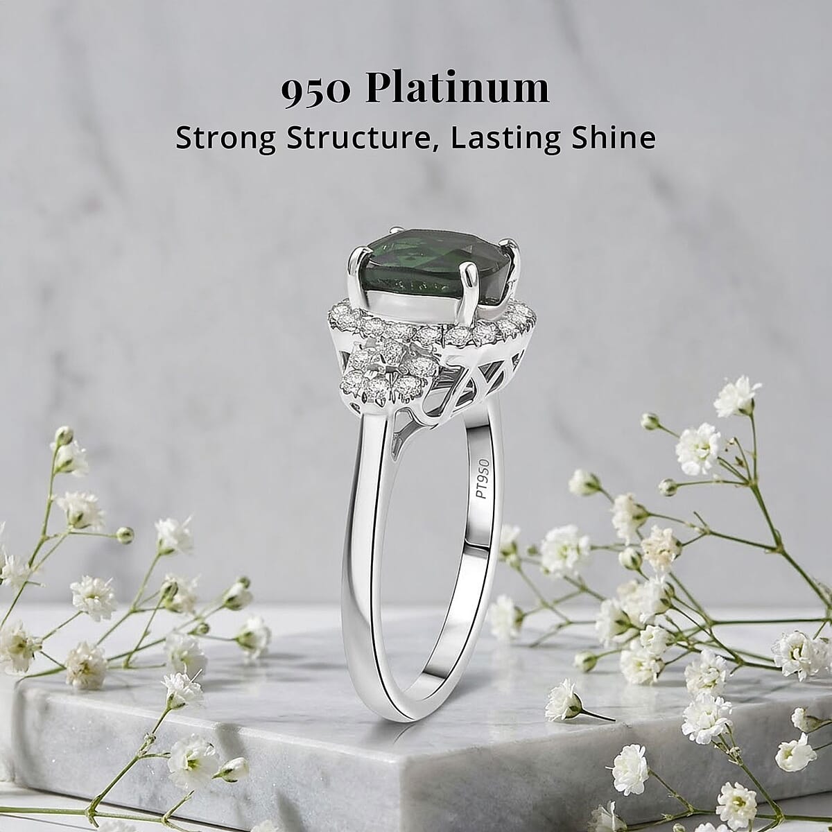 Certified & Appraised Rhapsody AAAA Santa Rosa Tourmaline and Diamond E-F VS 2.63 ctw Ring in 950 Platinum (Size 7.0) 5.65 Grams image number 3