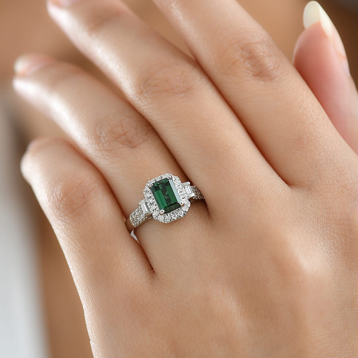 Doorbuster Certified & Appraised Rhapsody AAAA Santa Rosa Tourmaline and Diamond E-F VS 1.61 ctw Ring in 950 Platinum (Size 10.0) 5.95 Grams image number 2