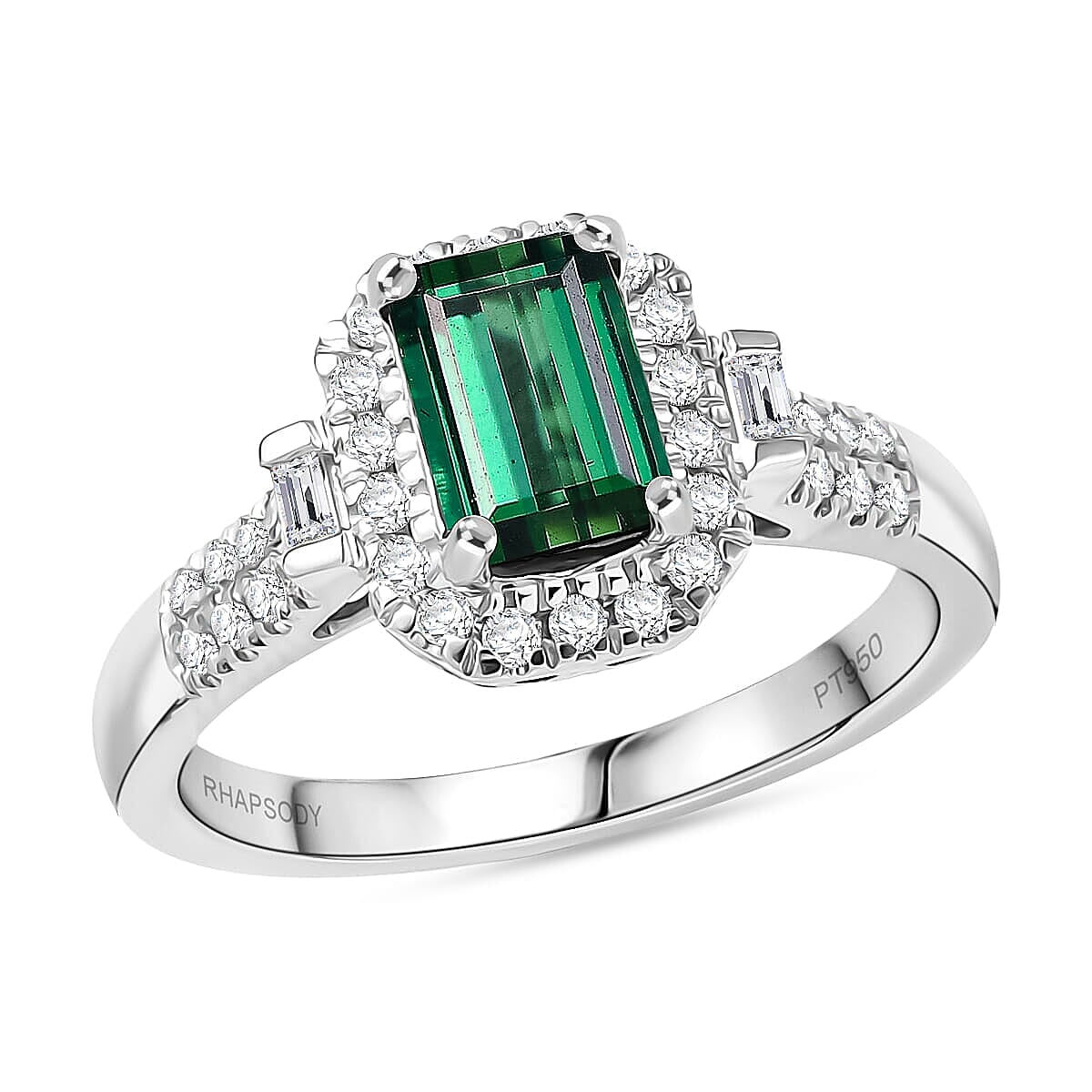 Certified and Appraised Rhapsody AAAA Santa Rosa Tourmaline, Diamond Ring in 950 Platinum 1.61 ctw (Size 6.5) image number 0