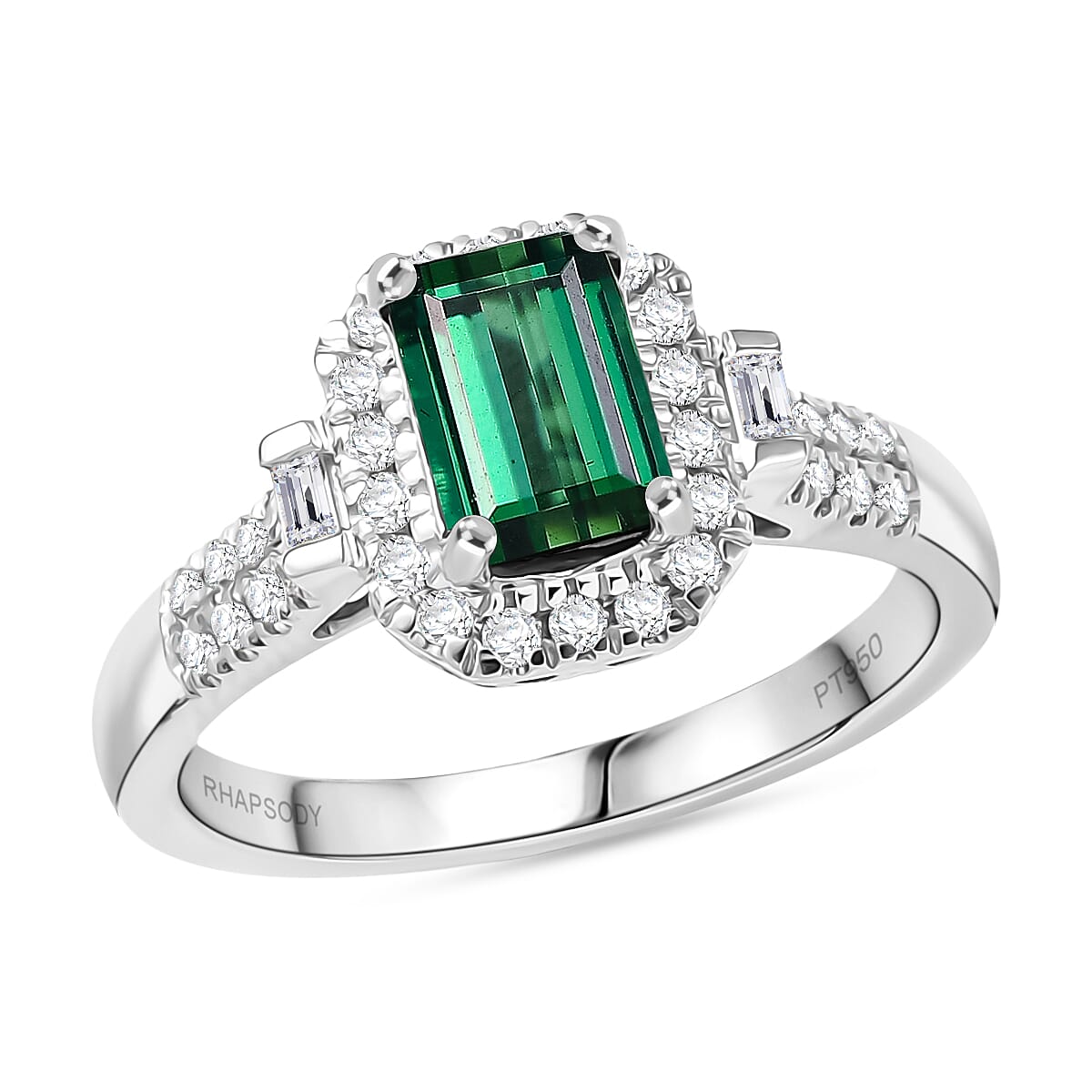 Certified & Appraised Rhapsody AAAA Santa Rosa Tourmaline, Diamond Ring in 950 Platinum 1.61 ctw (Size 8.0) image number 0