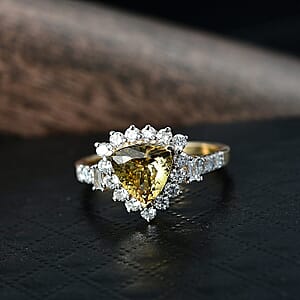 Certified and Appraised AAA Golden Tanzanite, Lab Grown Diamond Sunburst Halo Ring in 10K Yellow Gold 2.50 ctw (Size 7.5)