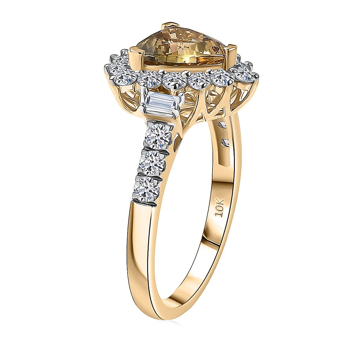 Certified and Appraised AAA Golden Tanzanite, Lab Grown Diamond Sunburst Halo Ring in 10K Yellow Gold 2.50 ctw (Size 7.5) image number 3