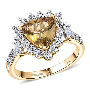 Certified and Appraised AAA Golden Tanzanite, Lab Grown Diamond Sunburst Halo Ring in 10K Yellow Gold 2.50 ctw (Size 9.0)