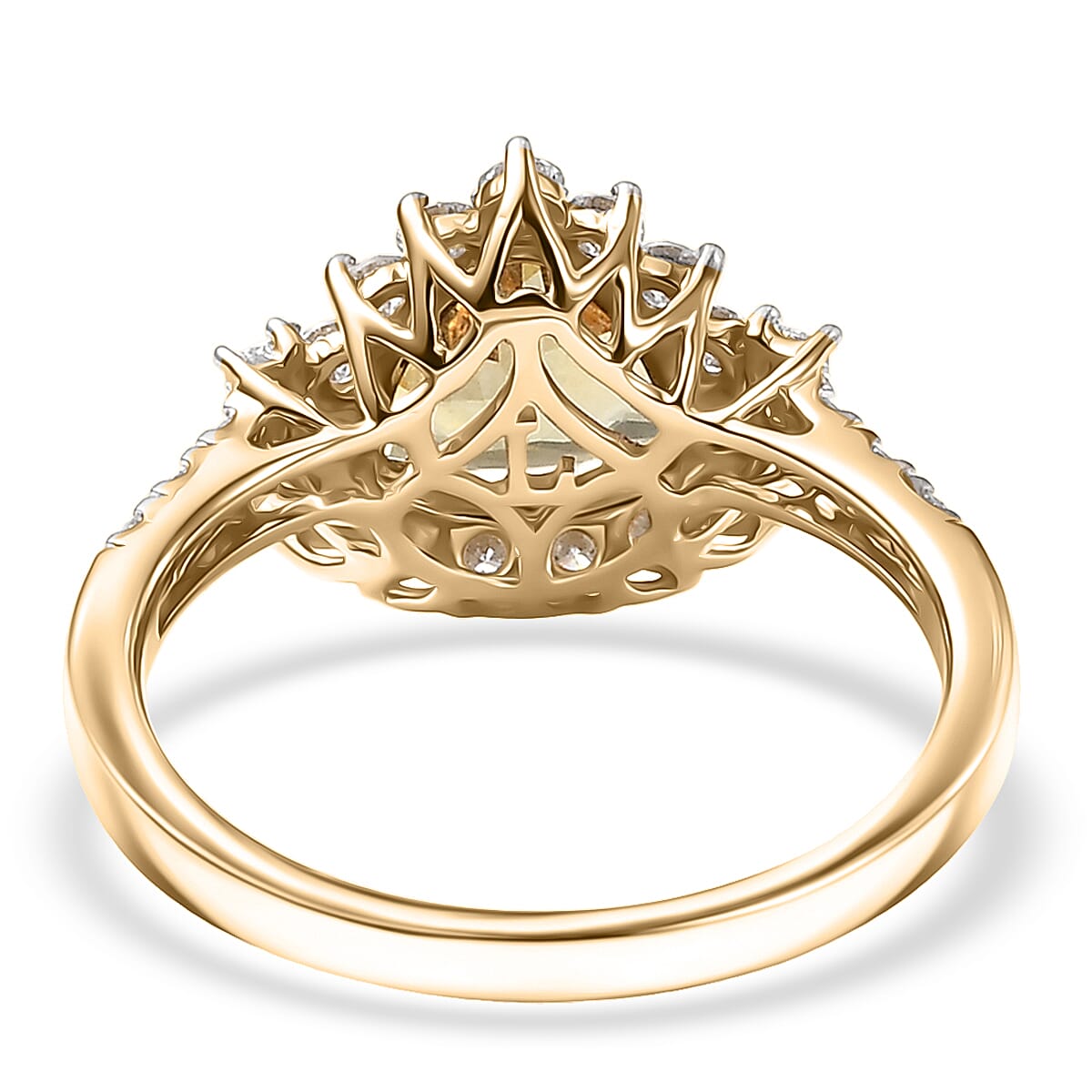 Certified and Appraised AAA Golden Tanzanite, Lab Grown Diamond Sunburst Halo Ring in 10K Yellow Gold 2.50 ctw (Size 9.0) image number 4