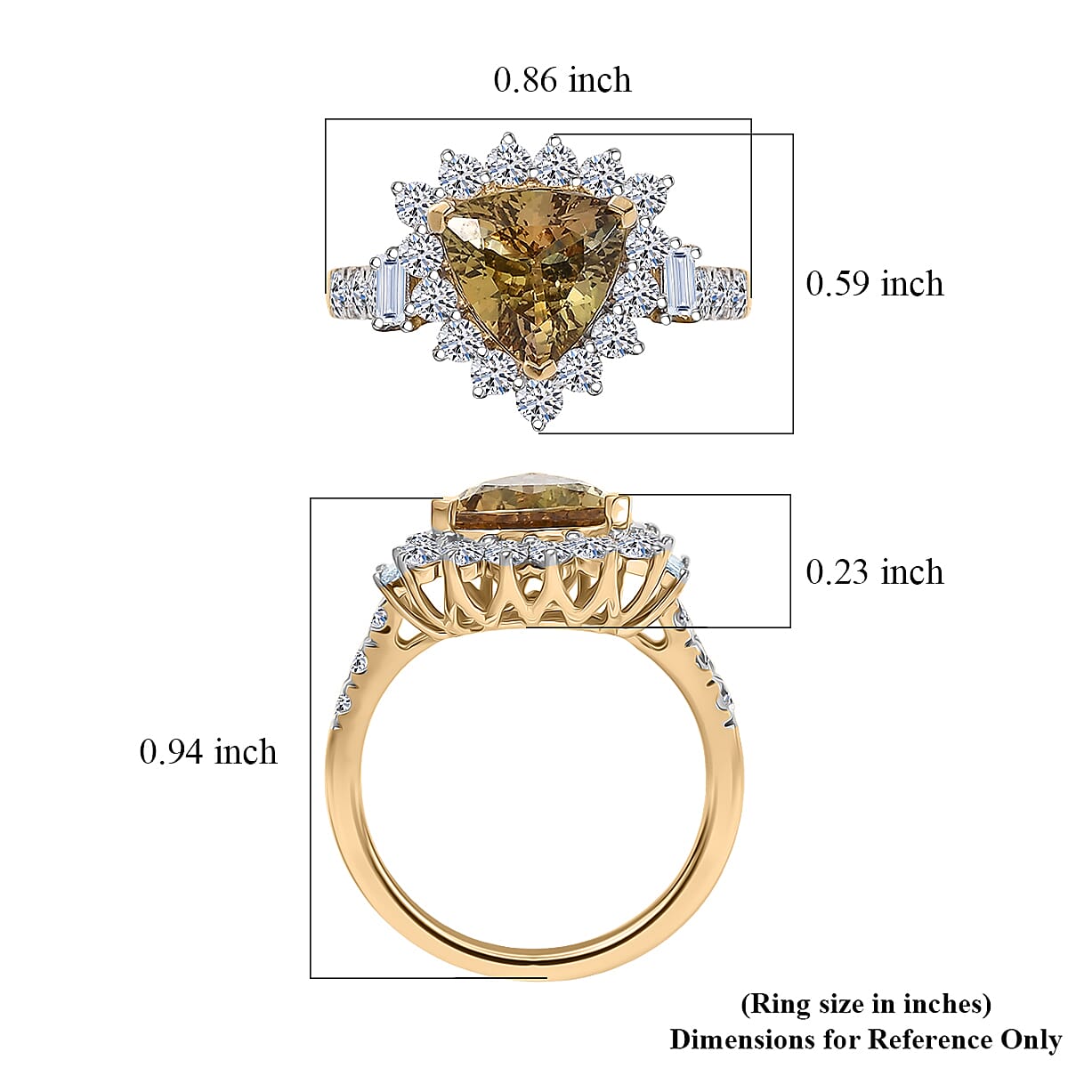 Certified and Appraised AAA Golden Tanzanite, Lab Grown Diamond Sunburst Halo Ring in 10K Yellow Gold 2.50 ctw (Size 9.0) image number 5