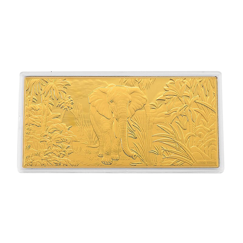 24K Gold Majesty of the Wild - Royal Elephant Embossed Sheet (15.5x7.5cm) 100mg