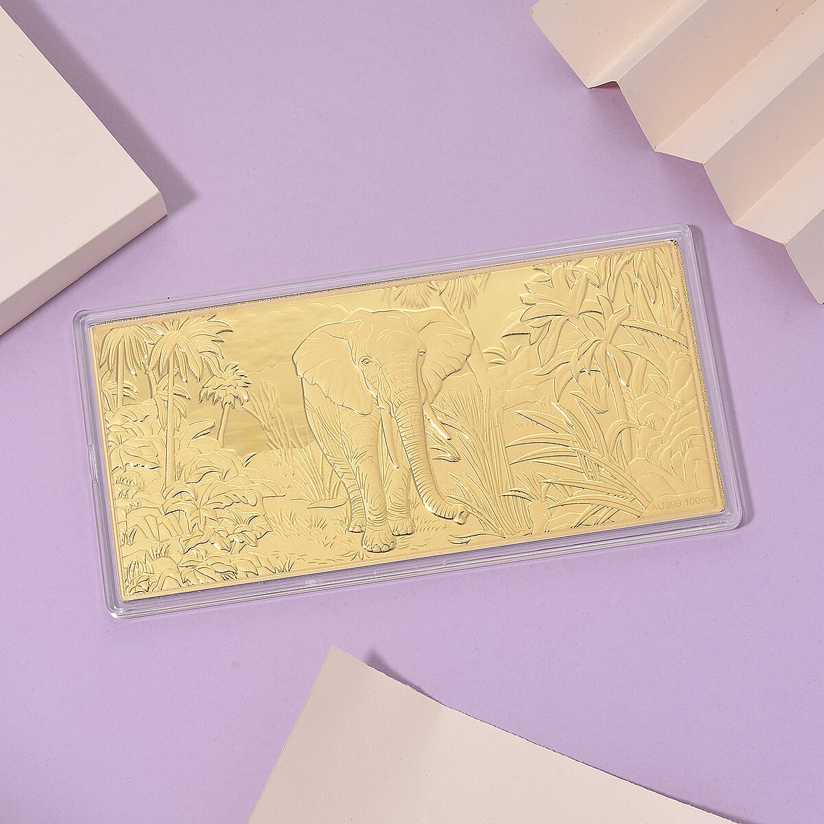 24K Golden Royal Elephant Emboss Sheet (15.5x7.5cm) 100mg (Del. in 8-10 Days) image number 1