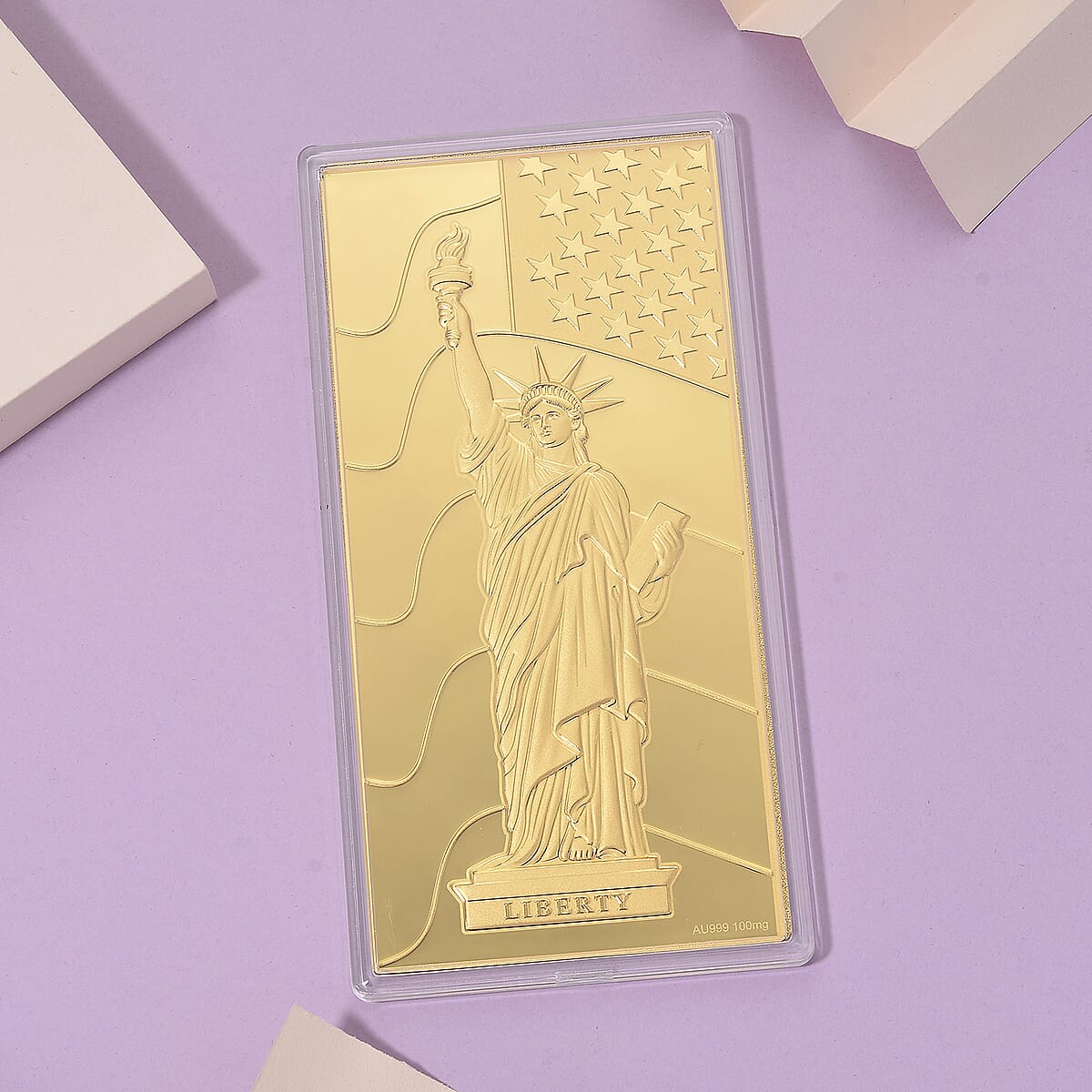 24K Golden Statue of Liberty Emboss Sheet (15.5x7.5cm) 100mg (Del. in 8-10 Days) image number 1