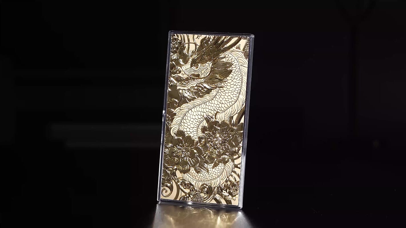 24K Golden Dragon Harmony and Flower Emboss Sheet (15.5x7.5cm) 100mg