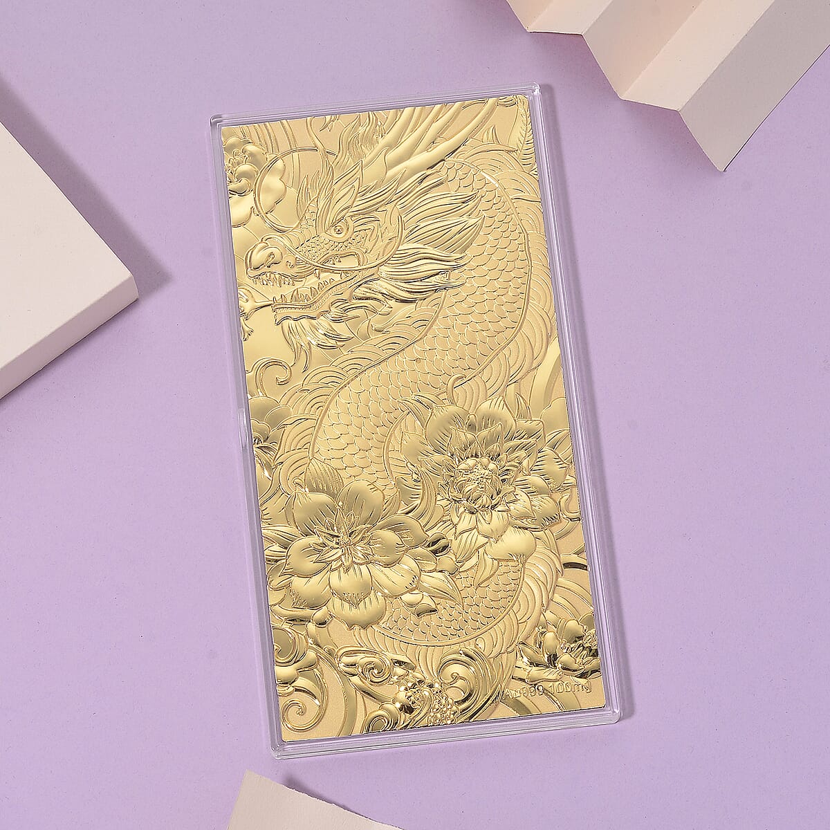 24K Golden Dragon Harmony and Flower Emboss Sheet (15.5x7.5cm) 100mg (Del. in 8-10 Days) image number 1