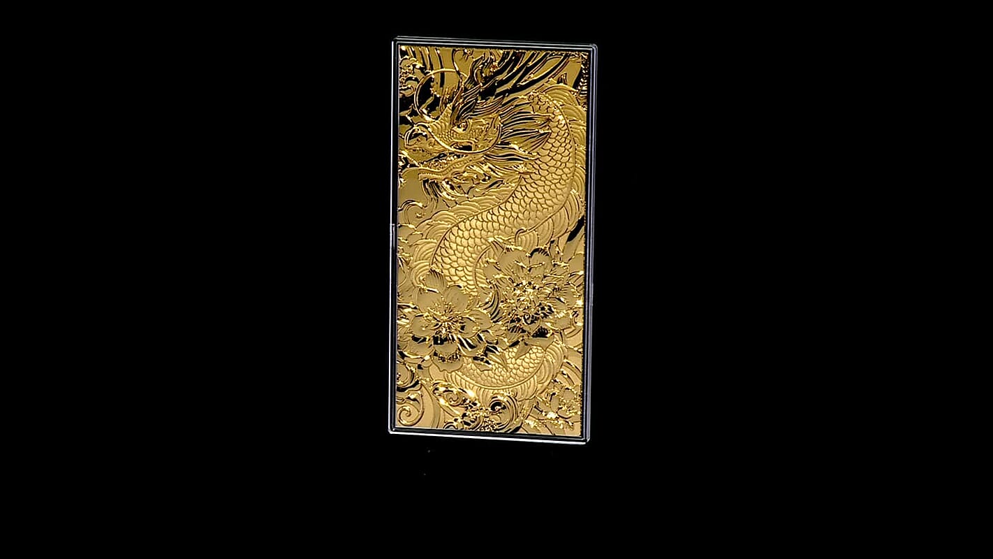 24K Golden Dragon Harmony and Flower Emboss Sheet (15.5x7.5cm) 100mg