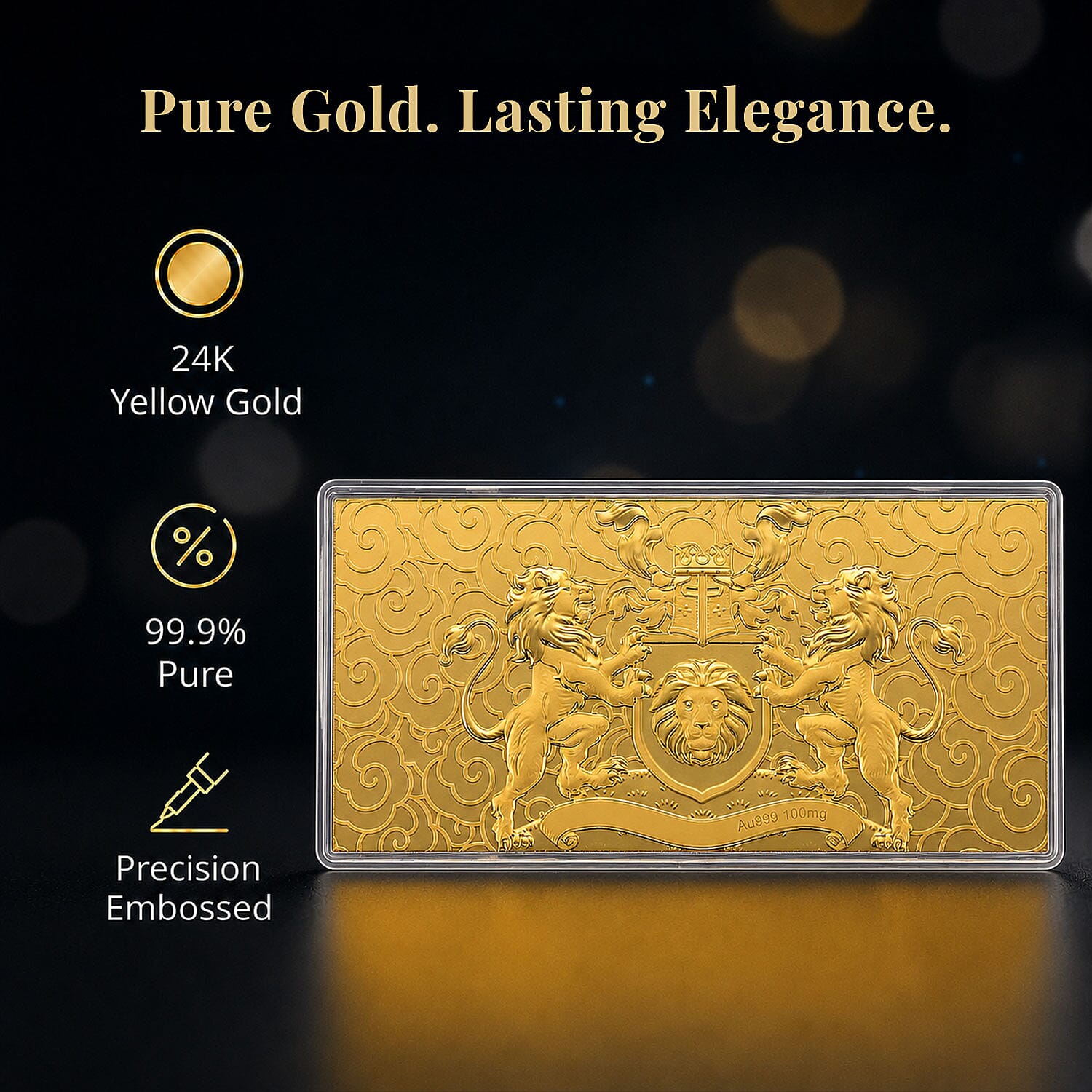 24K Golden Guardian Lion Crest Emboss Sheet (15.5x7.5cm) 100mg