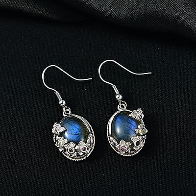 EverTrue Malagasy Labradorite and Multi-Tourmaline 14.60 ctw Earrings in Platinum Bond