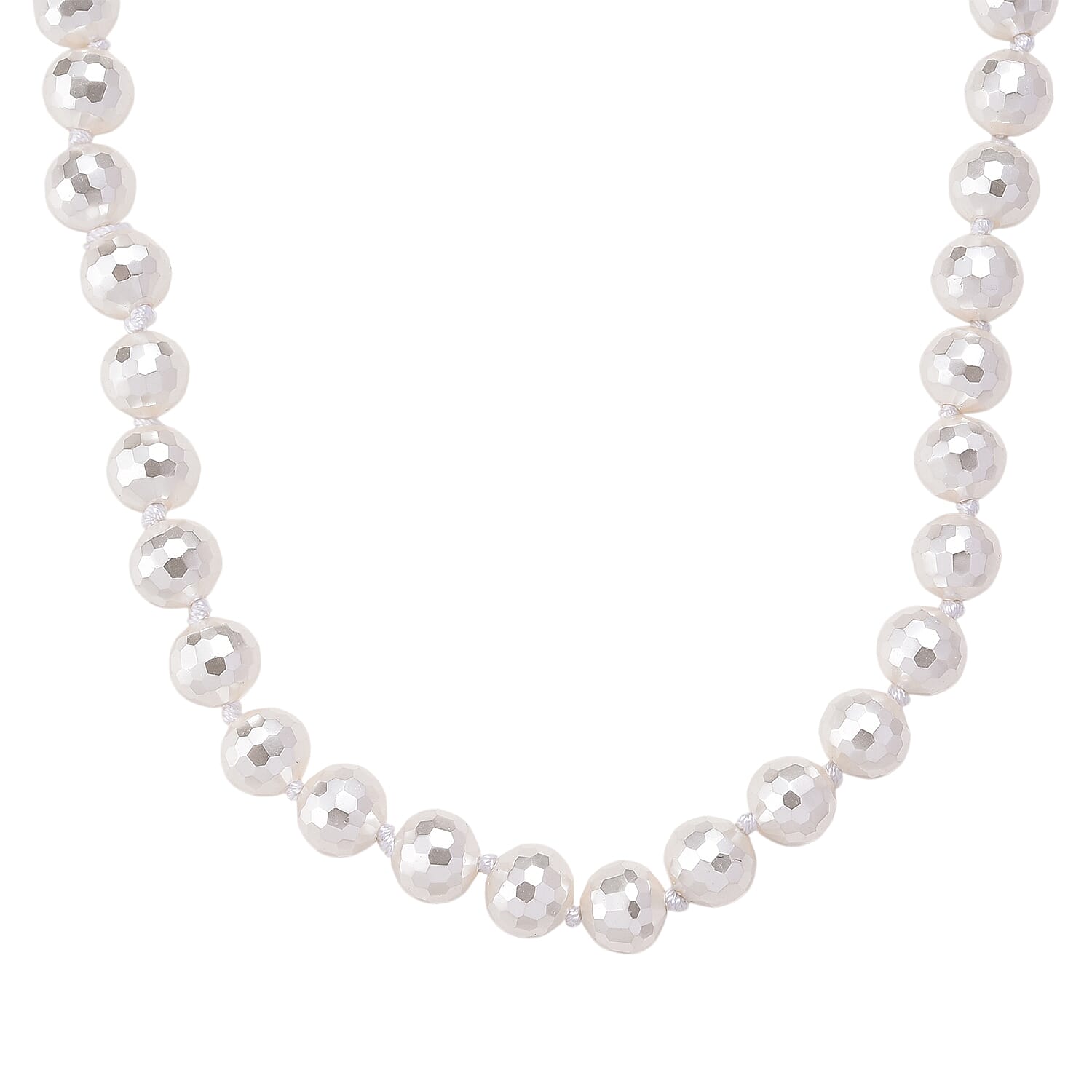 Faceted Lustre White Shell Pearl Beaded Necklace 18-20 Inches in Stainless Steel