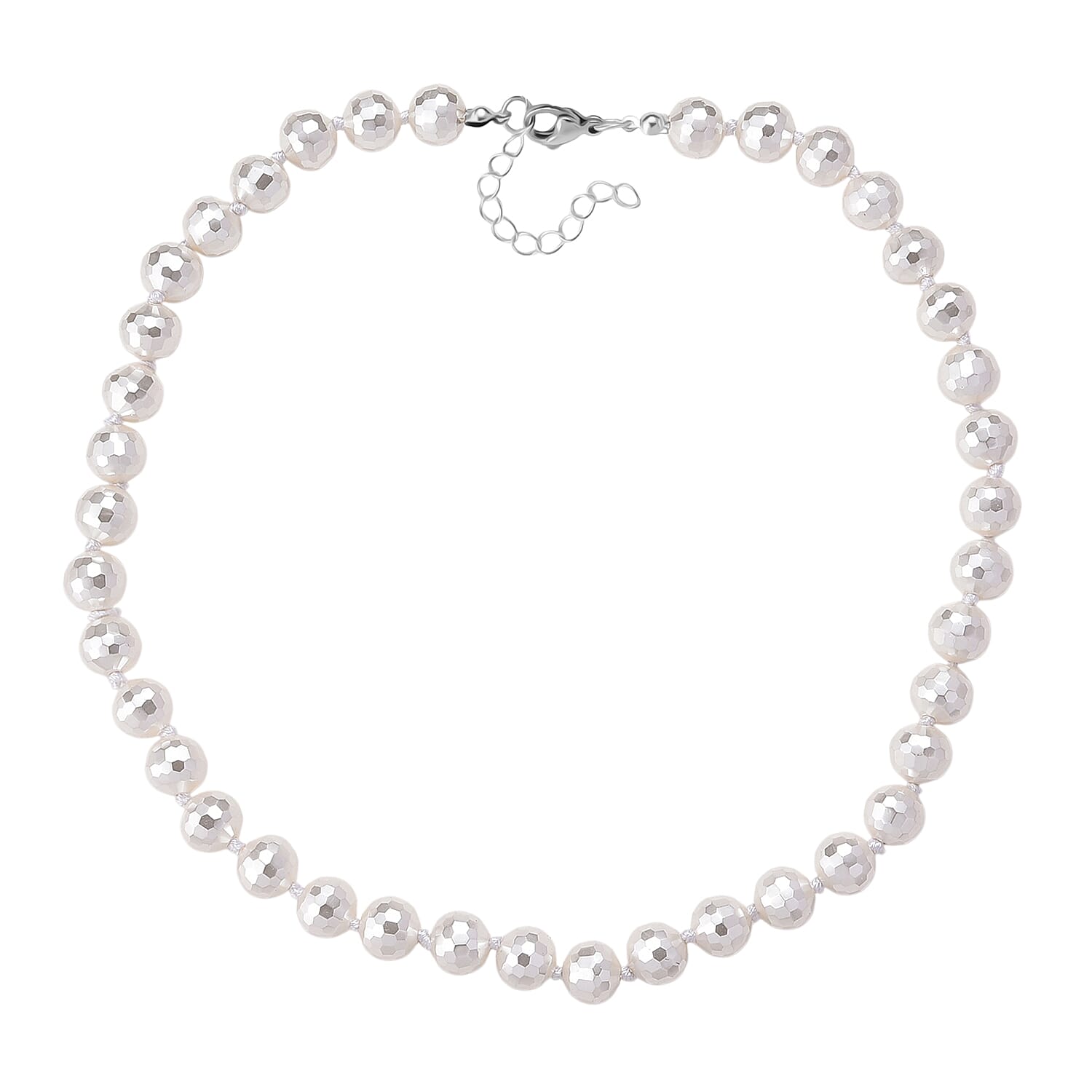 Faceted Lustre White Shell Pearl Beaded Necklace 18-20 Inches in Stainless Steel