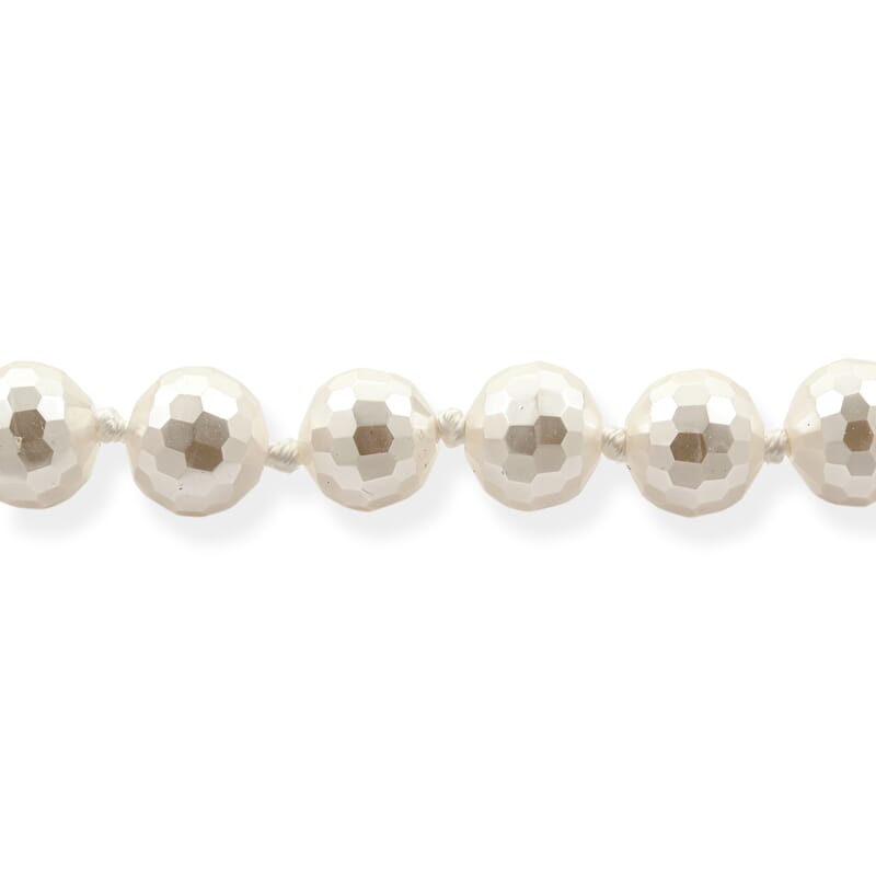 GCS Faceted Lustre White Shell Pearl Beaded Necklace 18-20 Inches in Stainless Steel