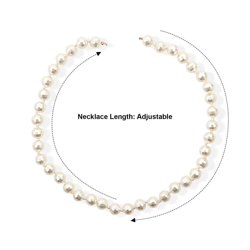GCS Faceted Lustre White Shell Pearl Beaded Necklace 18-20 Inches in Stainless Steel