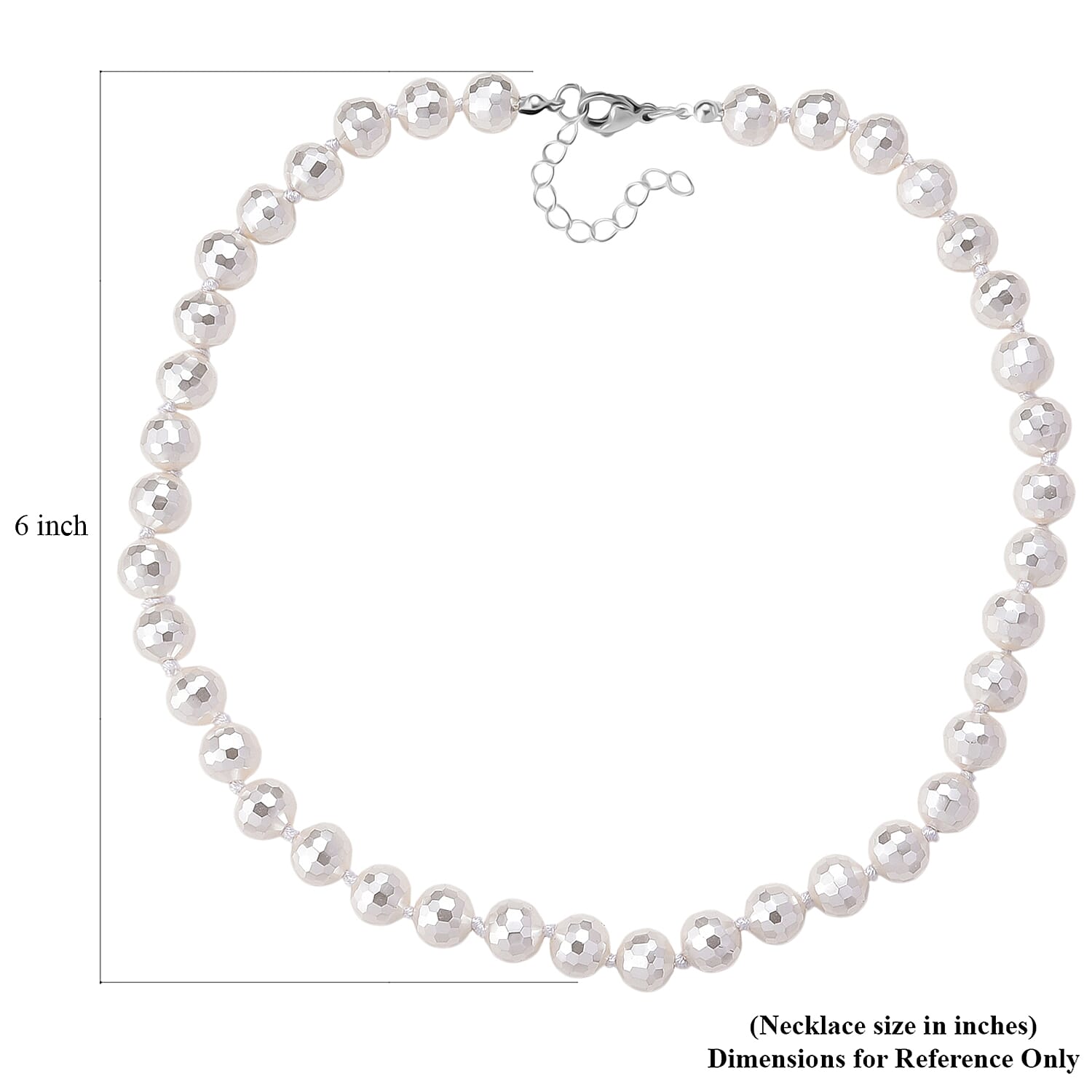 Faceted Lustre White Shell Pearl Beaded Necklace 18-20 Inches in Stainless Steel