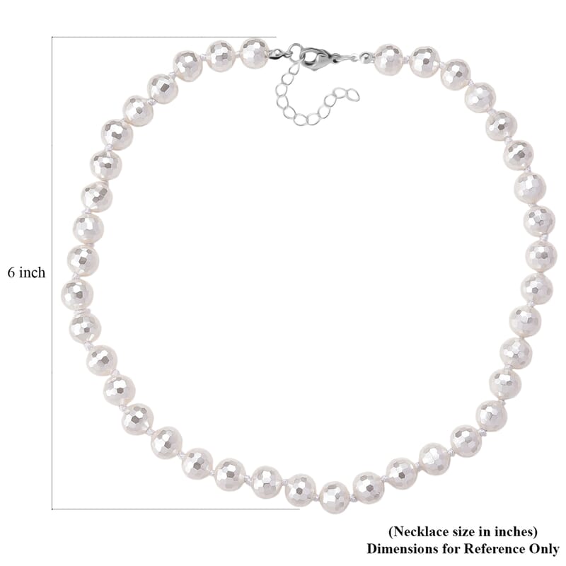 GCS Faceted Lustre White Shell Pearl Beaded Necklace 18-20 Inches in Stainless Steel