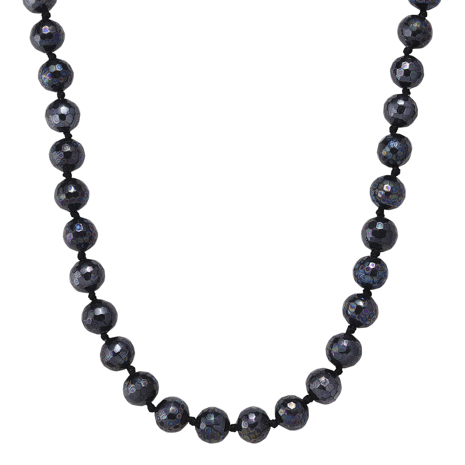 Faceted  Peacock Lustre Shell Pearl Necklace 18-20 Inches in Stainless Steel