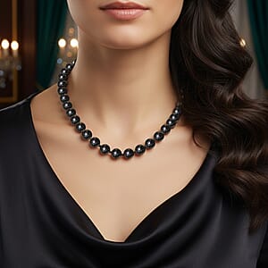 Faceted  Peacock Lustre Shell Pearl Necklace 18-20 Inches in Stainless Steel