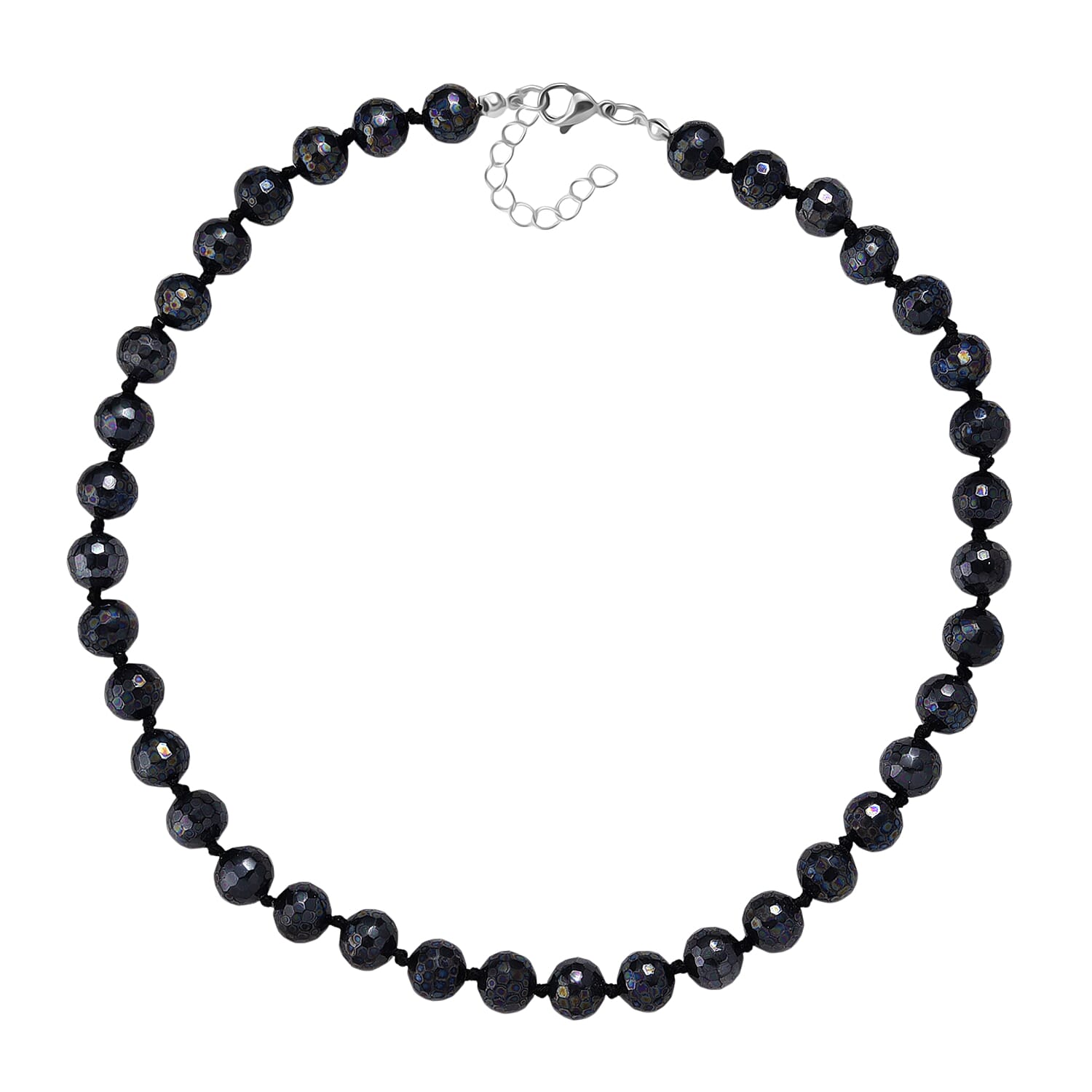 Faceted  Peacock Lustre Shell Pearl Necklace 18-20 Inches in Stainless Steel