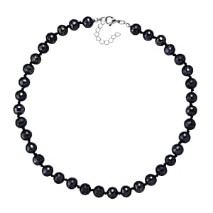 Faceted  Peacock Lustre Shell Pearl Necklace 18-20 Inches in Stainless Steel