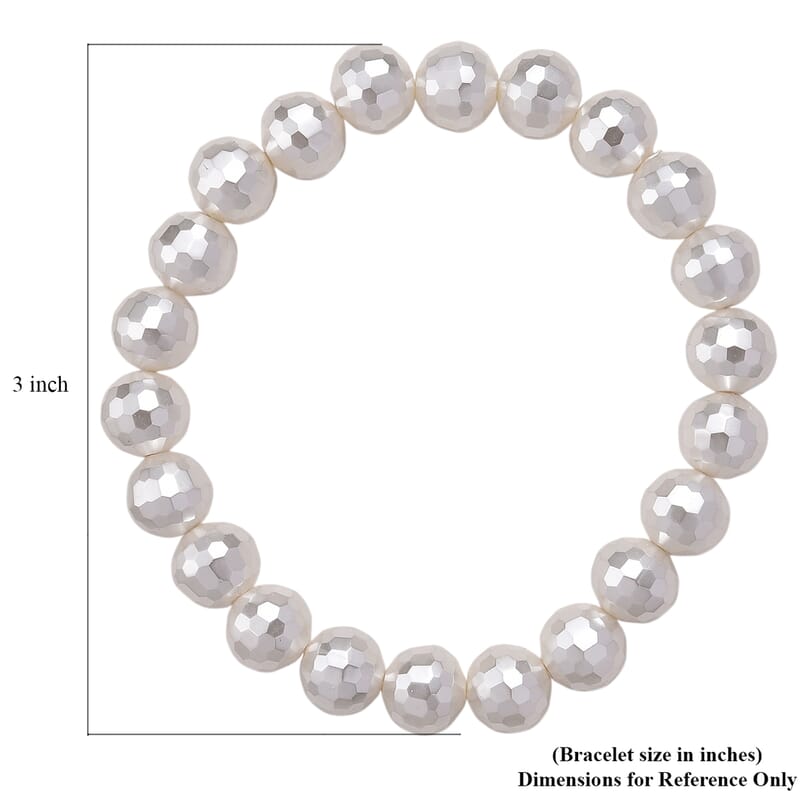 Faceted White Shell Pearl Stretch Bracelet