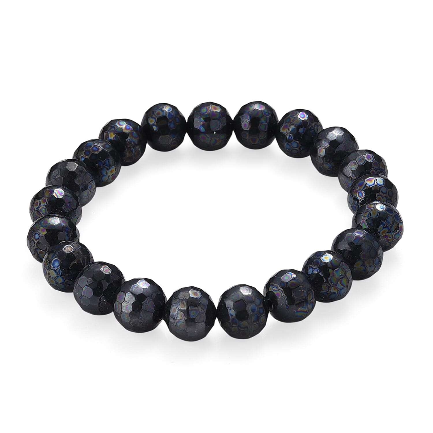 Faceted Peacock Color Shell Pearl Stretch Bracelet