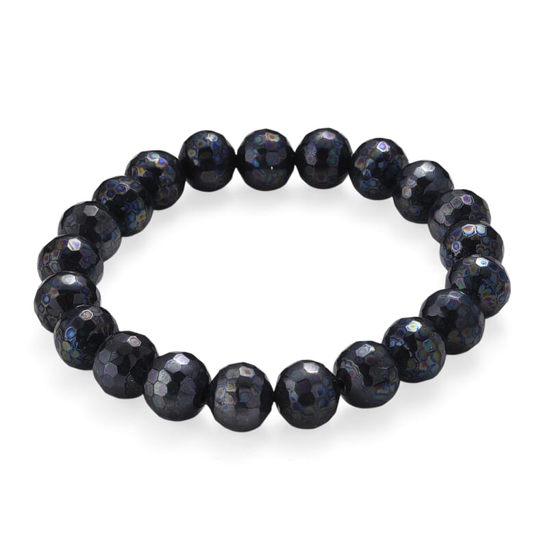 Faceted Peacock Color Shell Pearl Stretch Bracelet