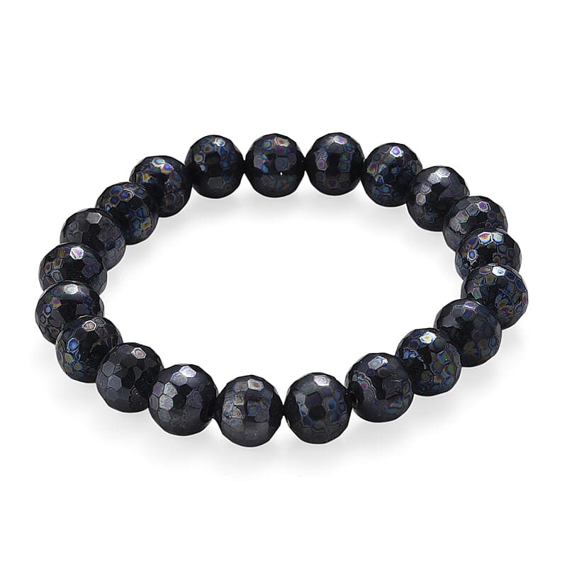Faceted Peacock Color Shell Pearl Stretch Bracelet
