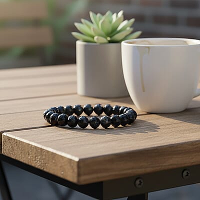Faceted Peacock Color Shell Pearl Stretch Bracelet