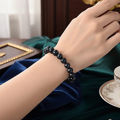 Faceted Peacock Color Shell Pearl Stretch Bracelet