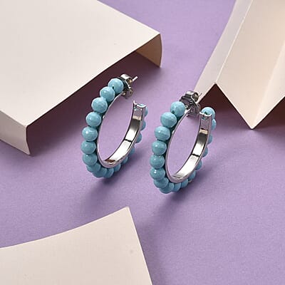Sleeping Beauty Color Shell Pearl Earrings in Stainless Steel 30.00 ctw