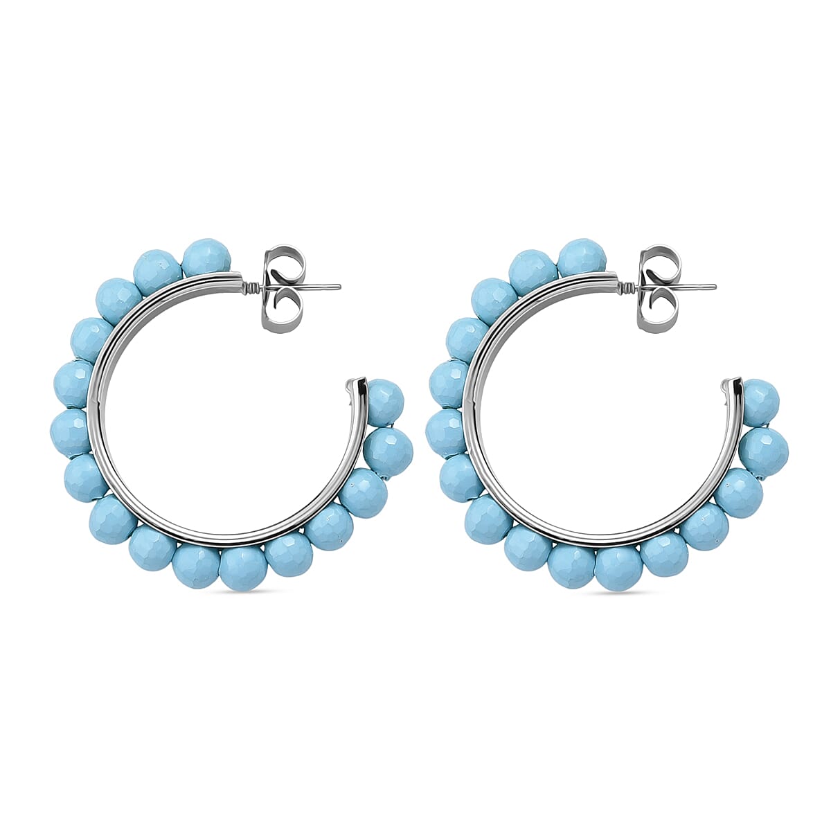 Doorbuster Sleeping Beauty Color Shell Pearl Earrings in Stainless Steel image number 3