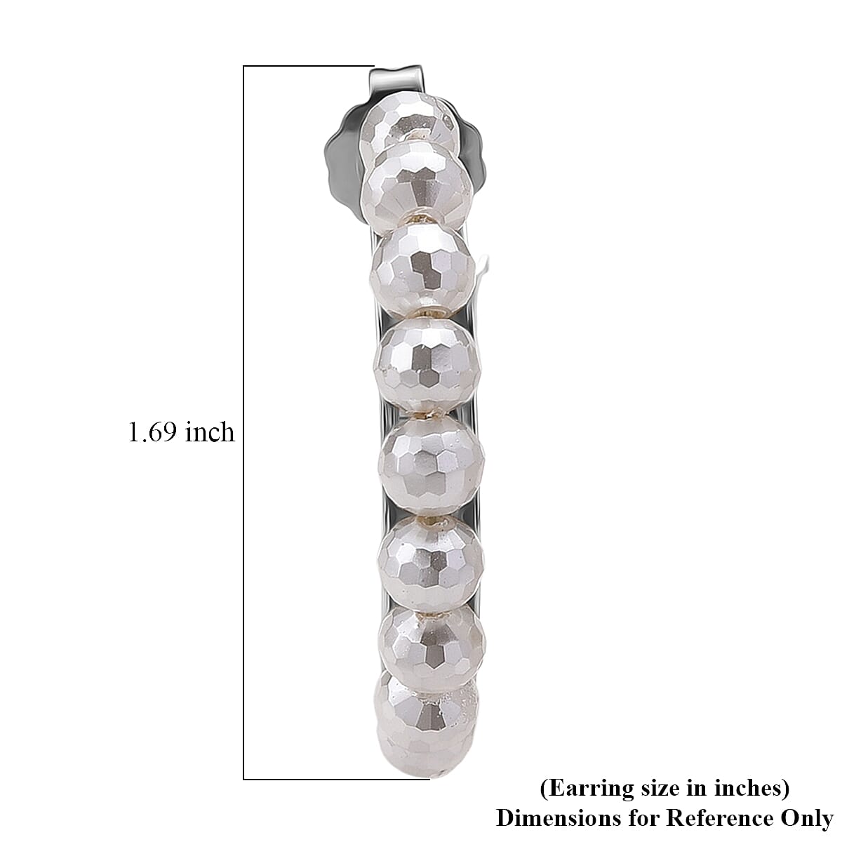Faceted White Shell Pearl Hoop Earrings in Stainless Steel