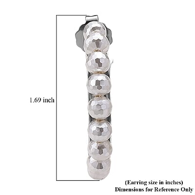 Faceted White Shell Pearl Hoop Earrings in Stainless Steel