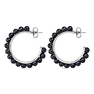  Faceted Peacock Color Shell Pearl Hoop Earrings in Stainless Steel
