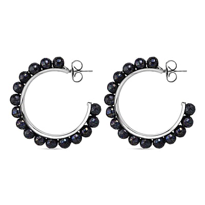 Faceted Peacock Color Shell Pearl Hoop Earrings in Stainless Steel