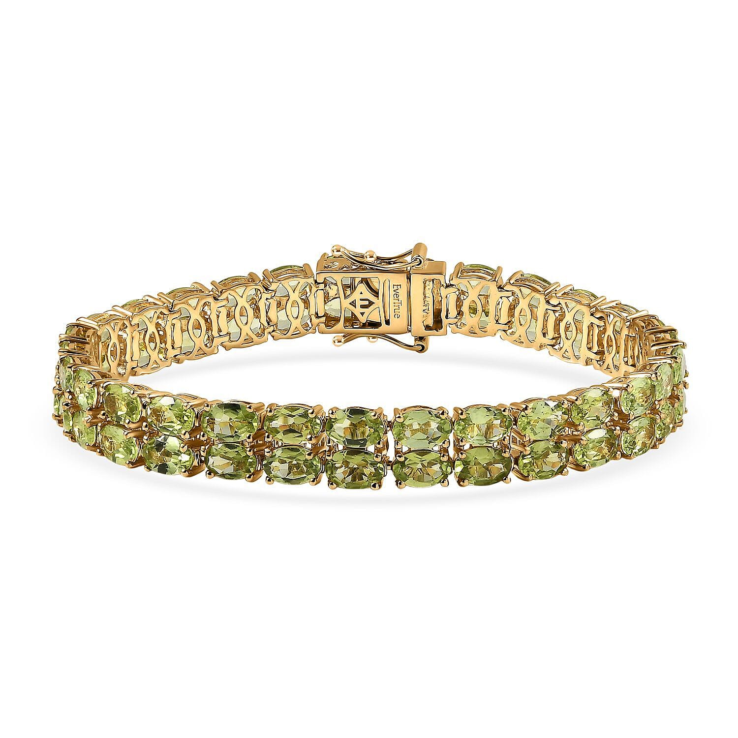  EverTrue Hebei Peridot 25.85 ctw Two Row Carpet Bracelet in 18K Yellow Gold Plated (7.25 In)