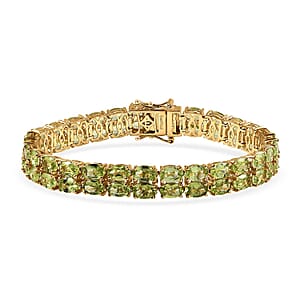 Doorbuster EverTrue Hebei Peridot 25.85 ctw Two Row Carpet Bracelet in 18K Yellow Gold Plated (7.25 In)