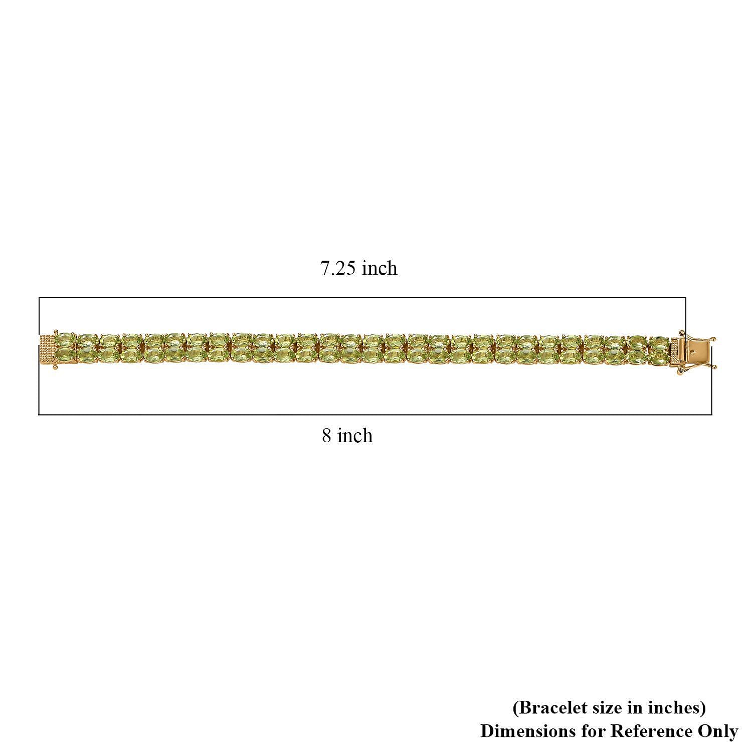 EverTrue Hebei Peridot 25.85 ctw Two Row Carpet Bracelet in 18K Yellow Gold Plated (7.25 In)