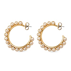  Faceted Golden Shell Pearl Hoop Earrings in Stainless Steel