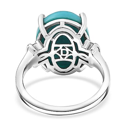 D'Joy Sleeping Beauty Turquoise, Diamond Ring in Rhodium Over Sterling Silver 7.20 ctw (Size 6.0)