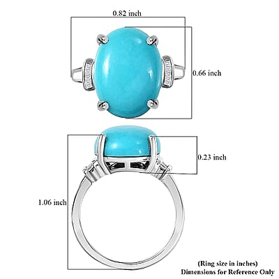 D'Joy Sleeping Beauty Turquoise, Diamond Ring in Rhodium Over Sterling Silver 7.20 ctw (Size 6.0)