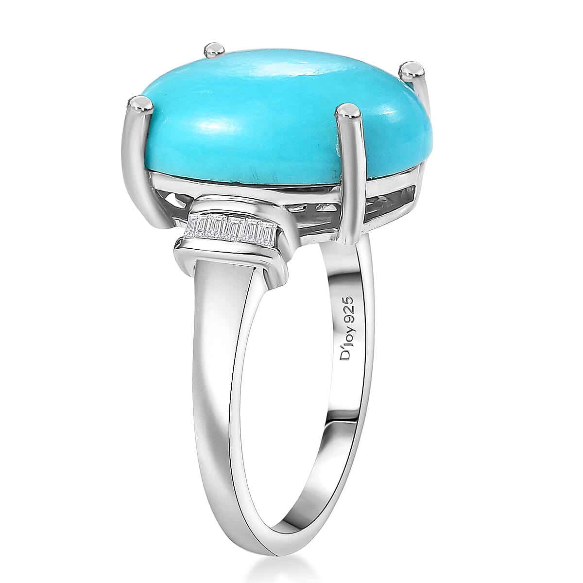 D'Joy Premium Sleeping Beauty Turquoise and Diamond 7.20 ctw Tiara Dream Ring in Rhodium Over Sterling Silver (Size 7.0) (Del. in 12-15 Days)  image number 3