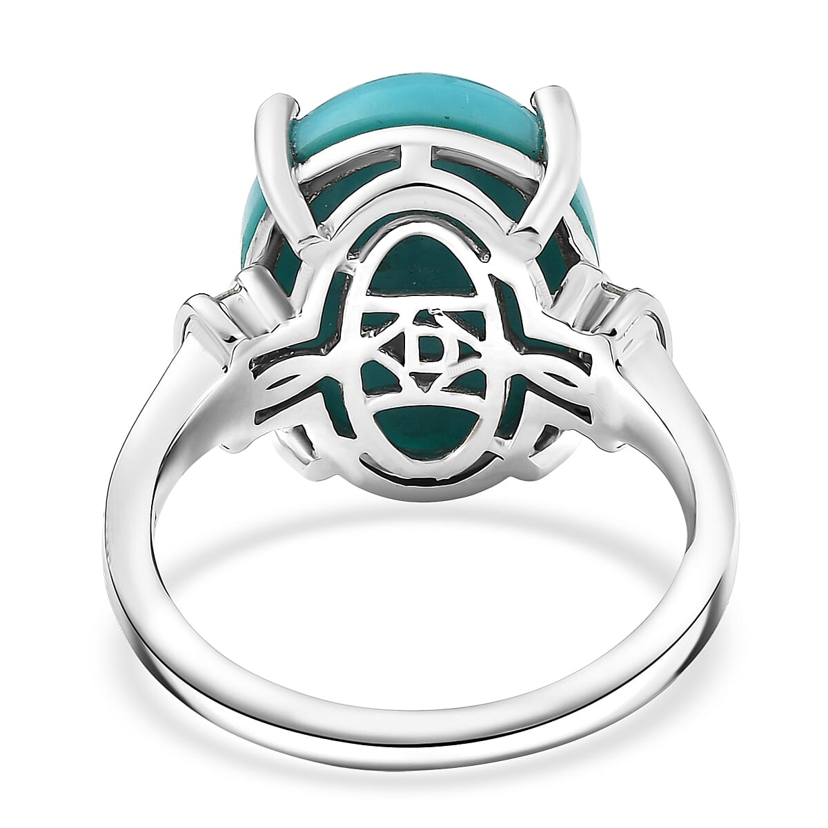 D'Joy Premium Sleeping Beauty Turquoise and Diamond 7.20 ctw Tiara Dream Ring in Rhodium Over Sterling Silver (Size 7.0) (Del. in 12-15 Days)  image number 4